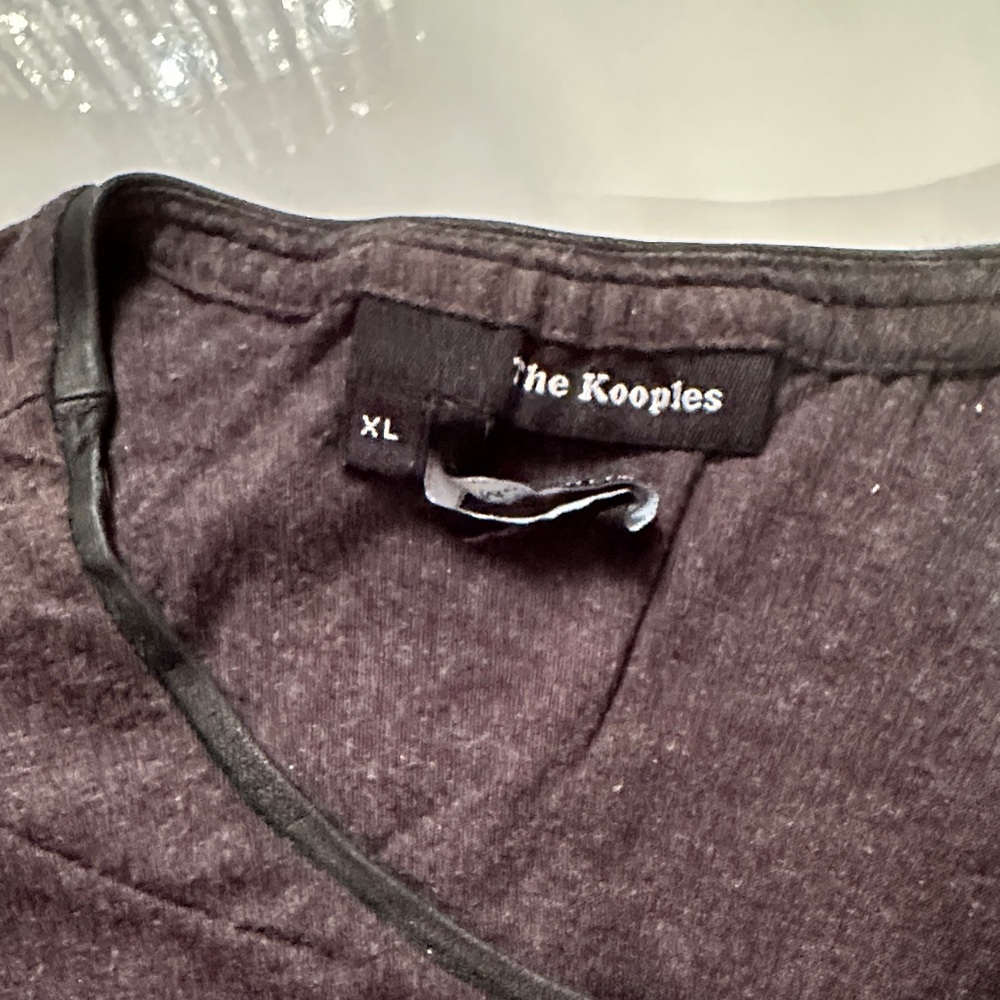 The Kooples Charcoal Tee. Leather color trim. Zipper on left shoulder